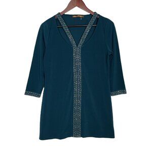 Women's Tunic Top Size M Belldini Winter Teal Shoulder Cutout Embelished Sequins